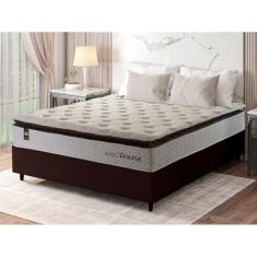 Conjunto Cama Box Marrom c/ Molas Ensacadas New York Branco Casal 138x188x73