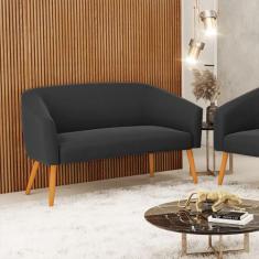 Sofá 2 Lugares Namoradeira Stella Pés Palito Castanho Suede Preto D03 