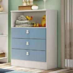 Cômoda Infantil 3 Gavetas e Nicho 1330 Espresso Móveis Branco/Azul