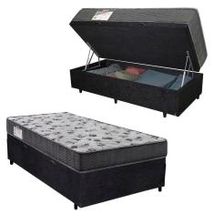 Cama Box Baú Solteiro Suede + Colchão De Espuma D33 - Sereneprime - 88cm preto