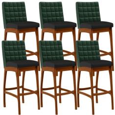 Kit 06 Banquetas Altas Mila Facto Verde Musgo Corano Preto