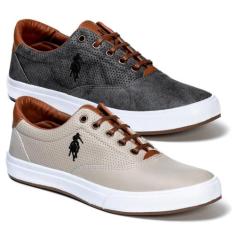 kit 2 Tenis Masculino Polo Open Sapato Social Casual, Bege, Grafite, 4