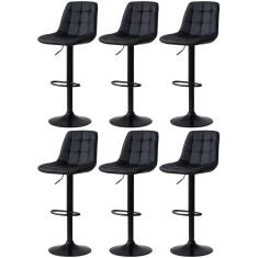 Kit 6 Banqueta Alta Elegance Estofada Com Base Giratória E Regulagem De Altura - Preto
