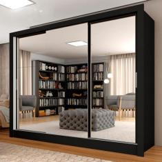 Guarda Roupa Casal Layla 3 Pts 03 Espelhos 4 Gav Preto - M. Arapongas Preto Fosco