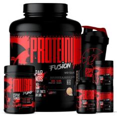 Kit Whey Protein Fusion 1,8 Kg + BCAA + Creatina + Glutamina + Pré Treino Frutas Vermelhas + Shaker-Unissex