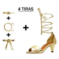 Sandália Troca Tira Salto Baixo Fino Luiza Sobreira Dourada-Feminino