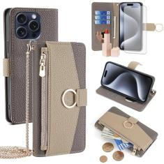 Asuwish Capa de telefone para iPhone 15 Pro 6,1 polegadas capa carteira com protetor de tela e capa flip espelhada, anel suporte para cartão, alça transversal, suporte para celular iPhone15Pro 5G i