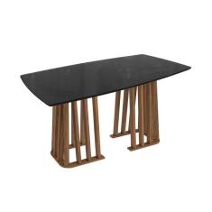 Mesa de Sala Jantar Alteia c/ Tampo Madeirado c/ Vidro 90x170cm Nogueira/Preto fosco/Vidro preto - Kappesberg