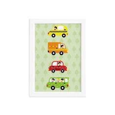 Quadro Decorativo Infantil Carrinhos 22x32 Moldura Branca - Quartinhos