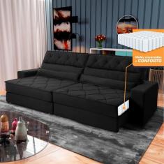 Sofá Retrátil Reclinável 2,30m Albany Suede Velut Preto Molas Ensacadas - King House