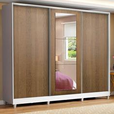 Guarda Roupa Casal 100% Mdf Madesa Eros 3 Portas de Correr com Espelho com Pés - Branco/rustic