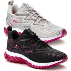 Kit 2 Tênis Feminino Olimp Para Caminhada Academia Vili, Pretopink, Ci