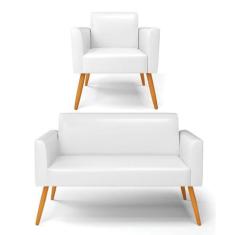 Sofá Namoradeira Com Poltrona Pés Palito Castanho Marisa Corano D03 - 