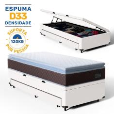 Cama Box Baú com Colchão de Espuma D33 Pillow Top Comfort Luxo + Auxiliar Unique Solteiro 88cm