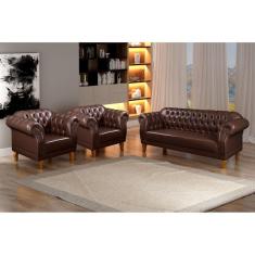 Conjunto 1 Sofá e 2 Poltronas Chesterfield Duque Marrom