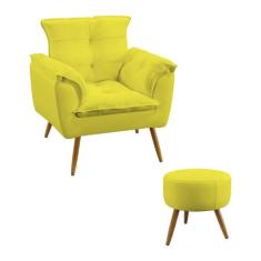 Kit Poltrona Decorativa Beta e Puff Solar Sued Amarelo Aradecor, Amare