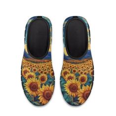 GOSTONG Tênis feminino slip on home loafer malha respirável macio tênis antiderrapante para uso ao ar livre sola branca EUA 5,5-11,5, Pintura a óleo - girassol, 41