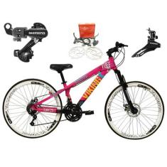 Bicicleta Aro 26 Vikingx Tuff Rosa/Azul 21v Alumínio Câmbios Shimano F
