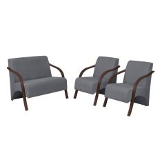Conjunto Vênus Braço Madeira 1 Namoradeira 2 Poltronas Grafite