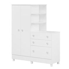 Guarda Roupa Infantil com Comoda c/ pés Doce Sonho Branco - Qmovi