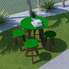 Conjunto Mesa e 4 Banquetas Colorido Suze Verde Folha