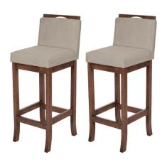 Kit 2 Banquetas Média Balcão Cozinha Turim Madeira Capuccino Suede Beg