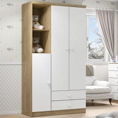 Guarda Roupa 3 Portas 2 Gavetas 2 Nichos Bala de Menta Cor Flex Henn Rústico/Branco