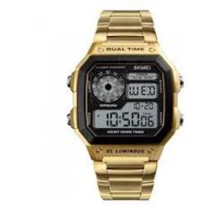 Relógio Skmei Digital Dourado Masculino Pulseira Aço