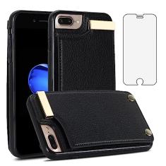 Asuwish Capa de telefone para iPhone 7plus 8plus 7/8 Plus capa carteira com protetor de tela de vidro temperado e bolsa de couro com compartimento para cartão de crédito celular i Phone7s 7s + 7+ 8s
