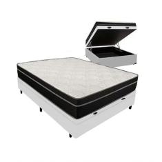 Cama Box Baú Viúva 128 Tecido Branco Com Colchão Paris De Molas Preto 26x128x188