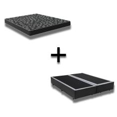 Cama Box Casal 138 Bipartido Tecido Preto Com Colchão D20 Tampo Preto 12cm