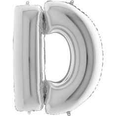 Balão Metalizado Prata Letra D - 1 Metro