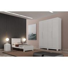 Guarda Roupa Solteiro 4 Portas 2 Gavetas - Canadá-Branco - Leifer Móveis