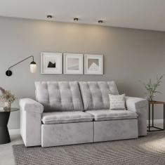 Sofá 3 Lugares Retrátil e Reclinável Valença Veludo Cinza 250 cm
