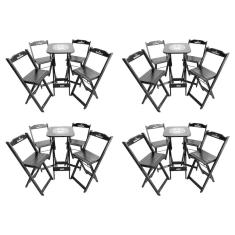 Kit 4 Conjuntos Bistrô Mesa Com 4 Banquetas Dobráveis De Madeira Personalizada Hei - Preta