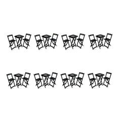 Kit 8 Conjuntos De Mesa Bistrô Dobrável Jack Daniel`s Com 2 Banquetas De Madeira Preta