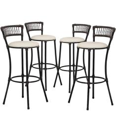 Kit Com 4 Banquetas Alta Forts Fibra Uv Bancada, área Goumert, Bar, Piscina, Balcão, Floral Gelo