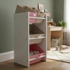 Organizador de Brinquedos Infantil Mini - Organibox, Rosa e bege