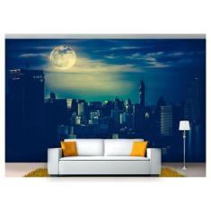 Papel De Parede Cidade Prédios Noite Lua 3D Ncd201 - Você Decora