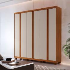 Guarda Roupa Casal Boston 6 Portas de Bater 4 Gavetas MDF Imbuia-off White Moderna
