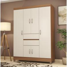 Guarda Roupa Casal Pescara 6 Portas de Bater 2 Gavetas MDP Amêndola-Off-White Casa H