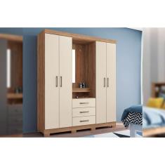 Guarda Roupa Casal Solteiro Caiobá 4.3 4 Portas de Bater 3 Gavetas 100% MDP Castanha-Jatobá-Areia Santos Andirá