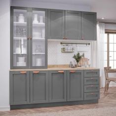 Cozinha Modulada Compacta 4 Peças com Armário Aéreo 2 Portas Vidro Ari