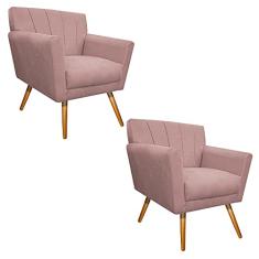 kit 02 Poltronas Laura Palito Mel Suede Rosê - Doce Sonho Móveis