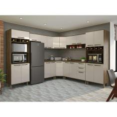 Armário de Cozinha Completa de Canto com 9 Peças e Tampo Sara Luciane Móveis