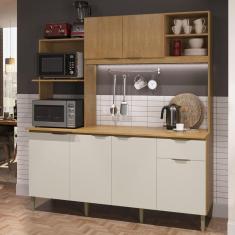 Cozinha Compacta com Tampo 6 Portas 1 Gaveta 2 Nichos para Forno Dália New Freijó/Areia
