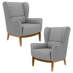 Kit 2 Poltronas Base Manu Madeira Milena C-416 Cinza Escuro - Domi