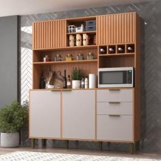 Cozinha Compacta Melissa 5 Portas 2 Gavetas Ripado Freijó/Fumê - Jcarv
