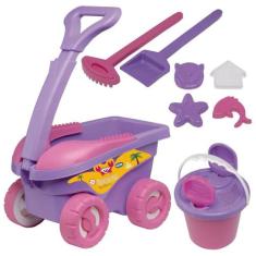 Brinquedo Praia Carrinho com Balde, Pazinha, Rastelo Lilas  Mor 