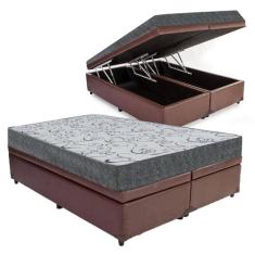 Cama Box Baú Casal Bipartido Colchão Espuma D33 Maxx Kansas + Box Sint